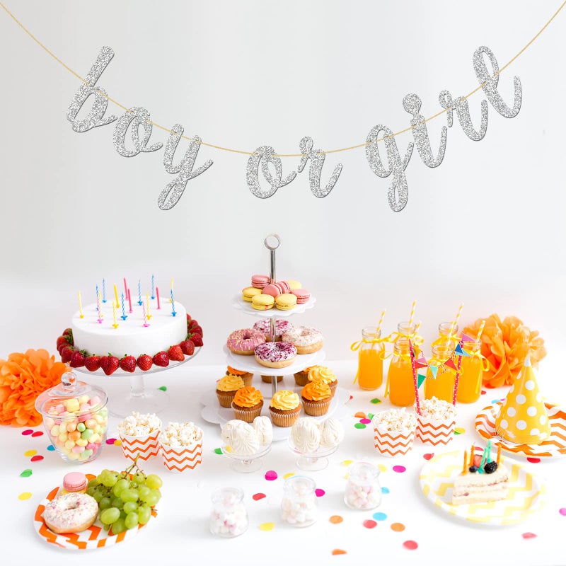 INNORU Glitter Silver Boy or Girl Banner - Baby Shower - Prince or Princess Garland Bunting - Gender Reveal Party Bunting Decorations - Image 3